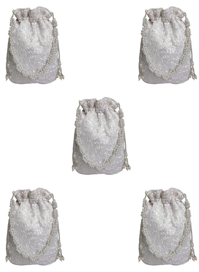DUCHESS Women White Net Floral Potli Bag (Pack of 5)